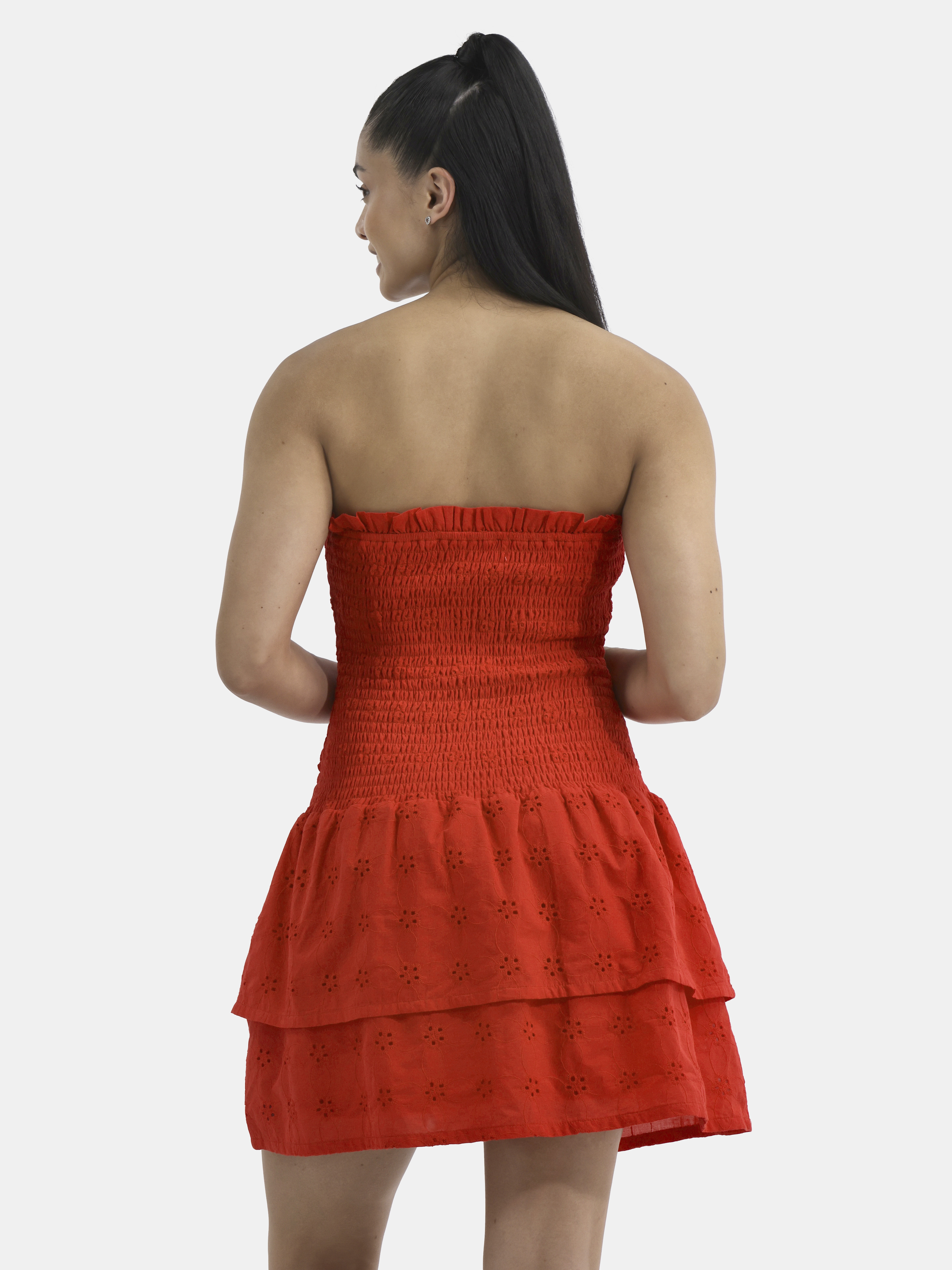 No Boundaries Cotton Smocked Ruffle Eyelet Mini Dress, Women's