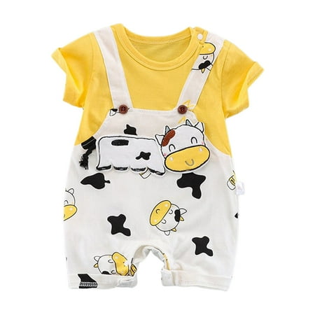 

Newborn Baby Milk Cow Printed One Set Baby Romper Crawling Clothes Short Sleeve Buckles On The Shoulders Baby Romper Child Newborn Playwear Summer Sunsuit