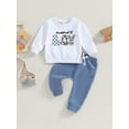 thumbnail image 2 of Bagilaanoe 2PCS Toddler Baby Boy Long Pants Set Letter Print Long Sleeve Sweatshirt Pullover Tops + Sweatpants 6M 12M 18M 24M 3T Kids Casual Sweatsuits, 2 of 9