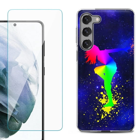 Shockproof Fashion Phone Case for Samsung Galaxy S23+ / S23 Plus 5G, with Tempered Glass Screen Protector, by OneToughShield ® - Cosmos Dance