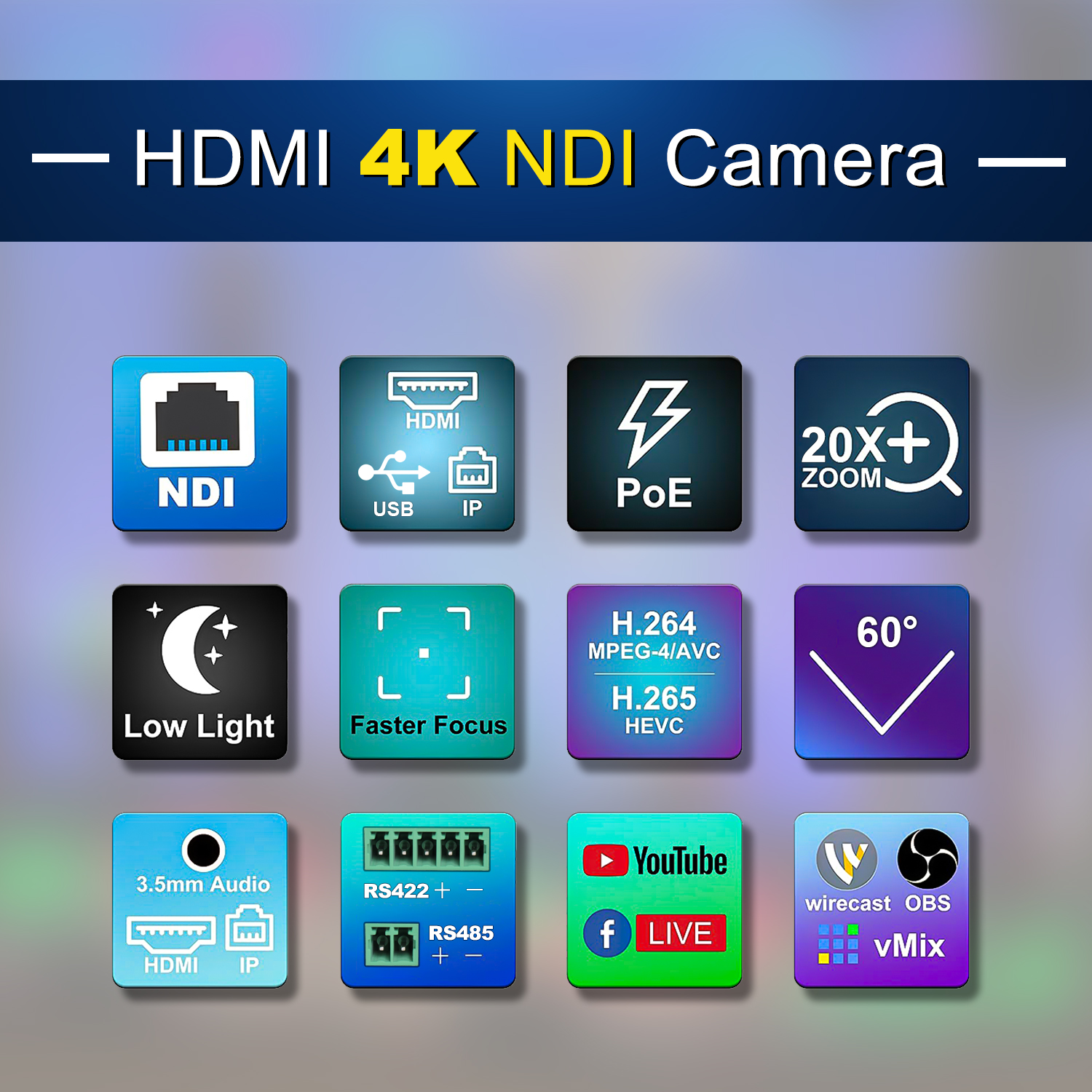 FoMaKo 4K PTZ Camera HDMI 1080P60 AI Auto-Tracking PTZ Camera 20X Optical Zoom, USB3.0 LAN HDMI PTZ Camera 4K for Church Worship Education Conference Events, K20UH