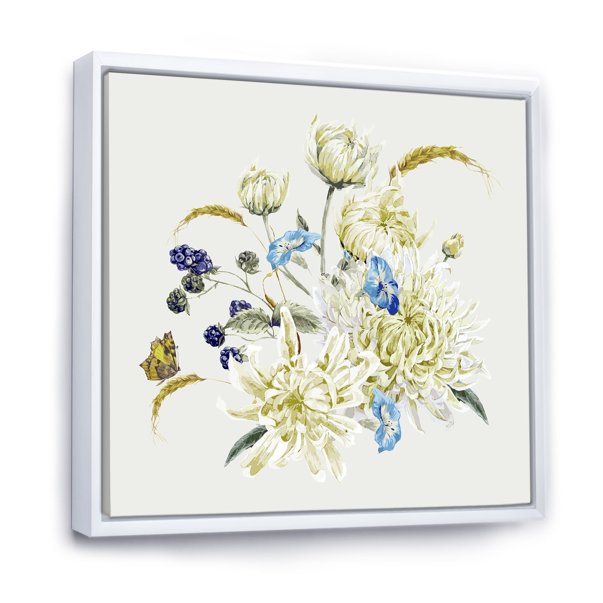 Designart 'Ancient Chrysanthemums With Bouquet II' Traditional Framed Canvas Wall Art Print