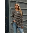 thumbnail image 2 of New Women's Striped Contrast Color Round Neck Long Sleeve Loose T-Shirt Top, 2 of 3