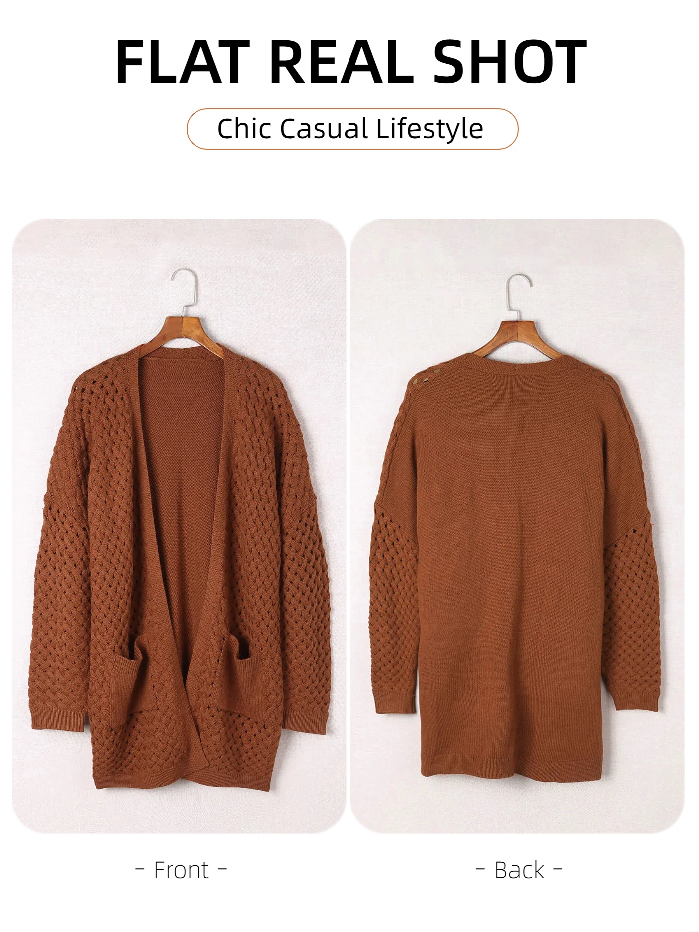 SHEWIN Women's Oversized Cardigan with Pockets, Long Sleeve photo 3