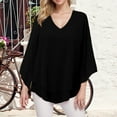 thumbnail image 2 of Women's Blouse 3/4 Sleeve Elegant Tunic Shirt Double Layer V Neck Mesh Loose Top With Sleeves, 2 of 2