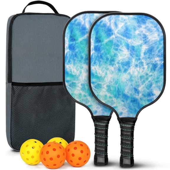 Pickleball Paddles Set Of 2, Fiberglass Surface, Fluid Smoke Aurora Art Style, 4 Balls & Bag