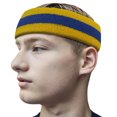 thumbnail image 2 of Couver Unisex 9 Inch Long Cotton Wide Basketball Headband Striped Sports Sweatband 3 Pack, Yellow/Blue/Yellow, 2 of 9