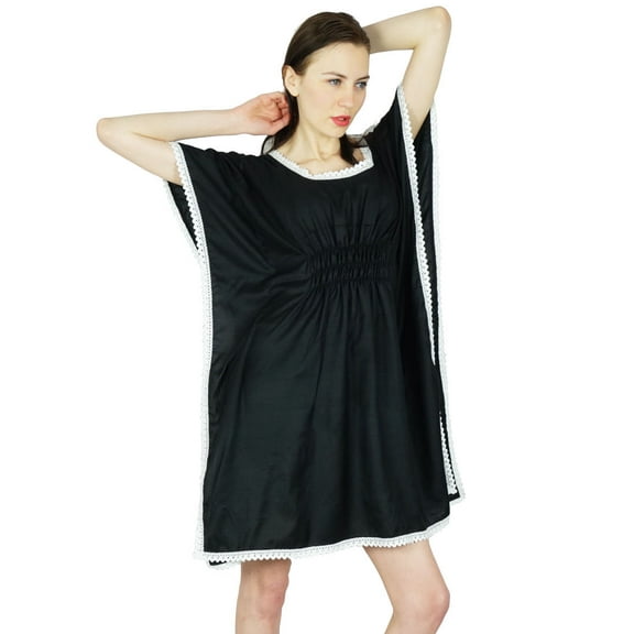 Bimba Women Rayon Short Kaftan With Smocked Waist Caftan Coverup Top