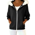 thumbnail image 2 of Women's Full Zip Hooded Jacket, Faux Fur Trim Hood, Drop Shoulder Sweatshirt, Casual Zip Up Outwear, Lounge Top, Winter Streetwear Black S, 2 of 8