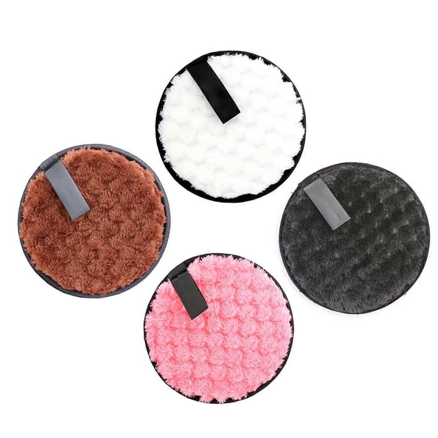 4pcs Makeup Remover Pads Round Double Side Reusable Soft Portable Washable Makeup Microfiber Pad