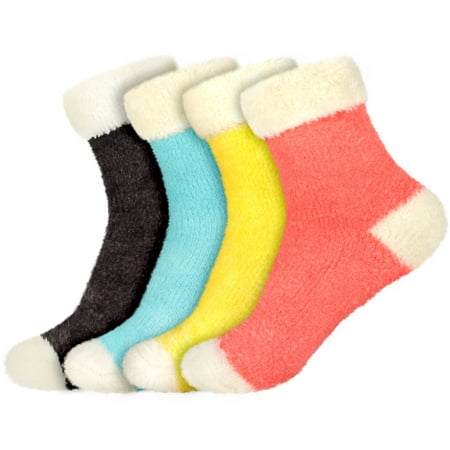 

Women s Featherlight Cuff Cute Warm Plush Cozy Fuzzy Slipper Socks - Assortment 4C - 4prs