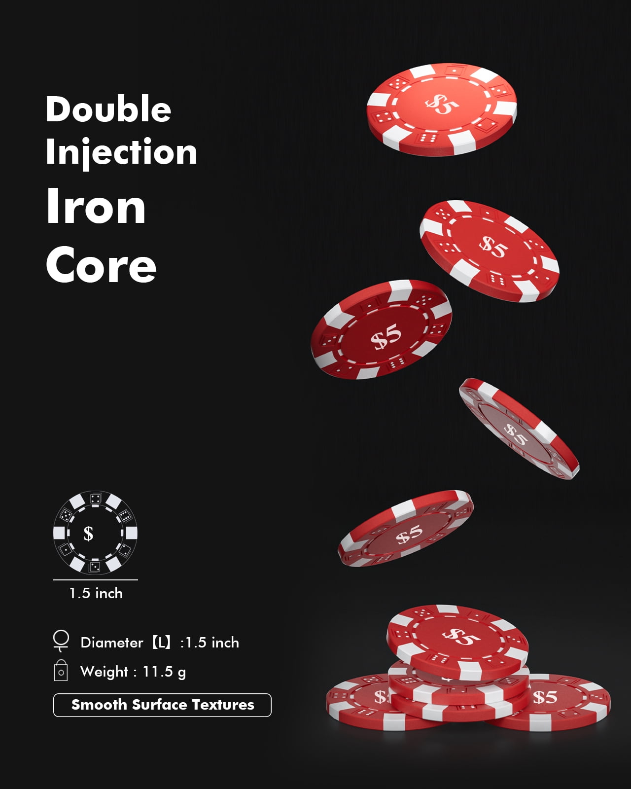 Eulenke Jetons de poker 300 jetons lasers 2 jeux de cartes,5 dés-Malette de Poker Aluminium