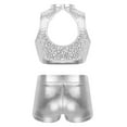 thumbnail image 3 of TiaoBug Kids Girls Jazz Hip-hop Dance Outfits Sequins Crop Top Metallic Bottoms Set Silver 6, 3 of 7