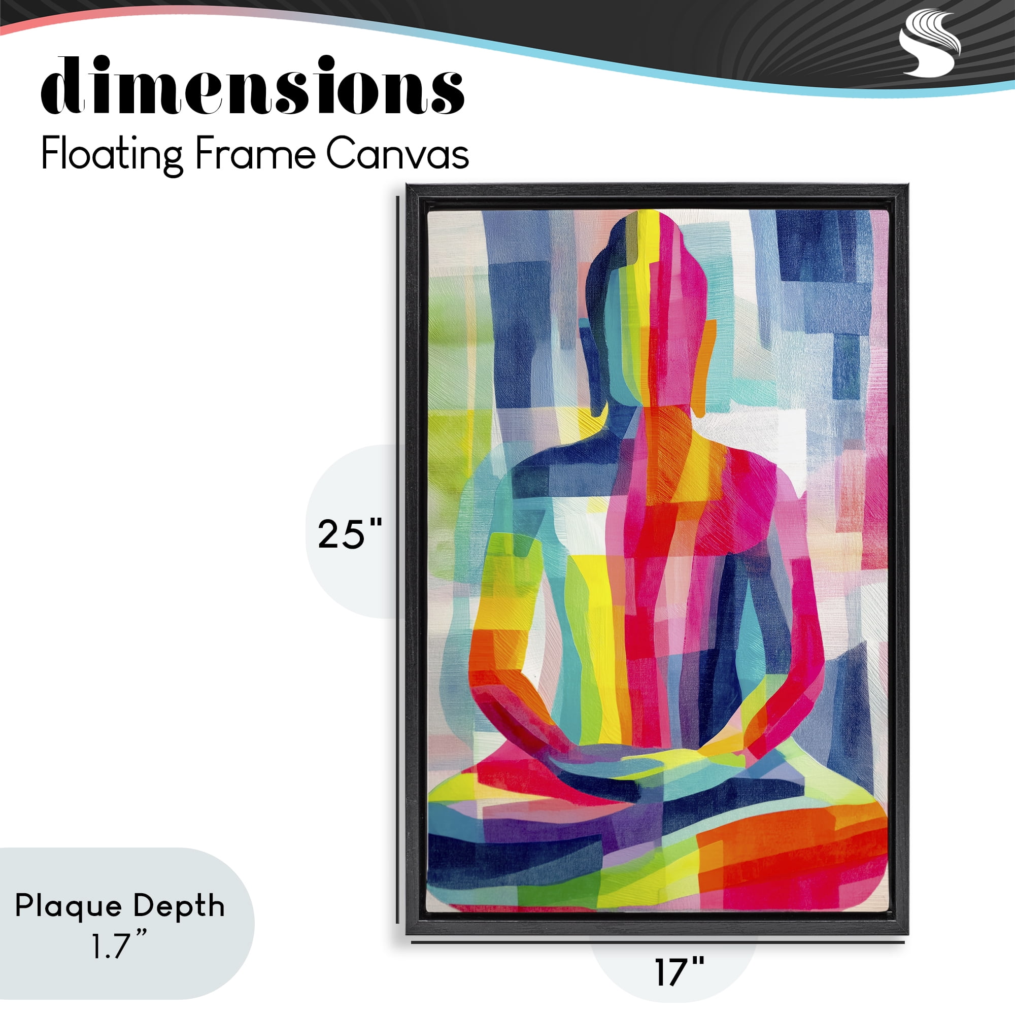 Geometric Buddha In Spectrum Black Floating Frame Canvas Art, 17 x 25, By Chromatic Storm Studio