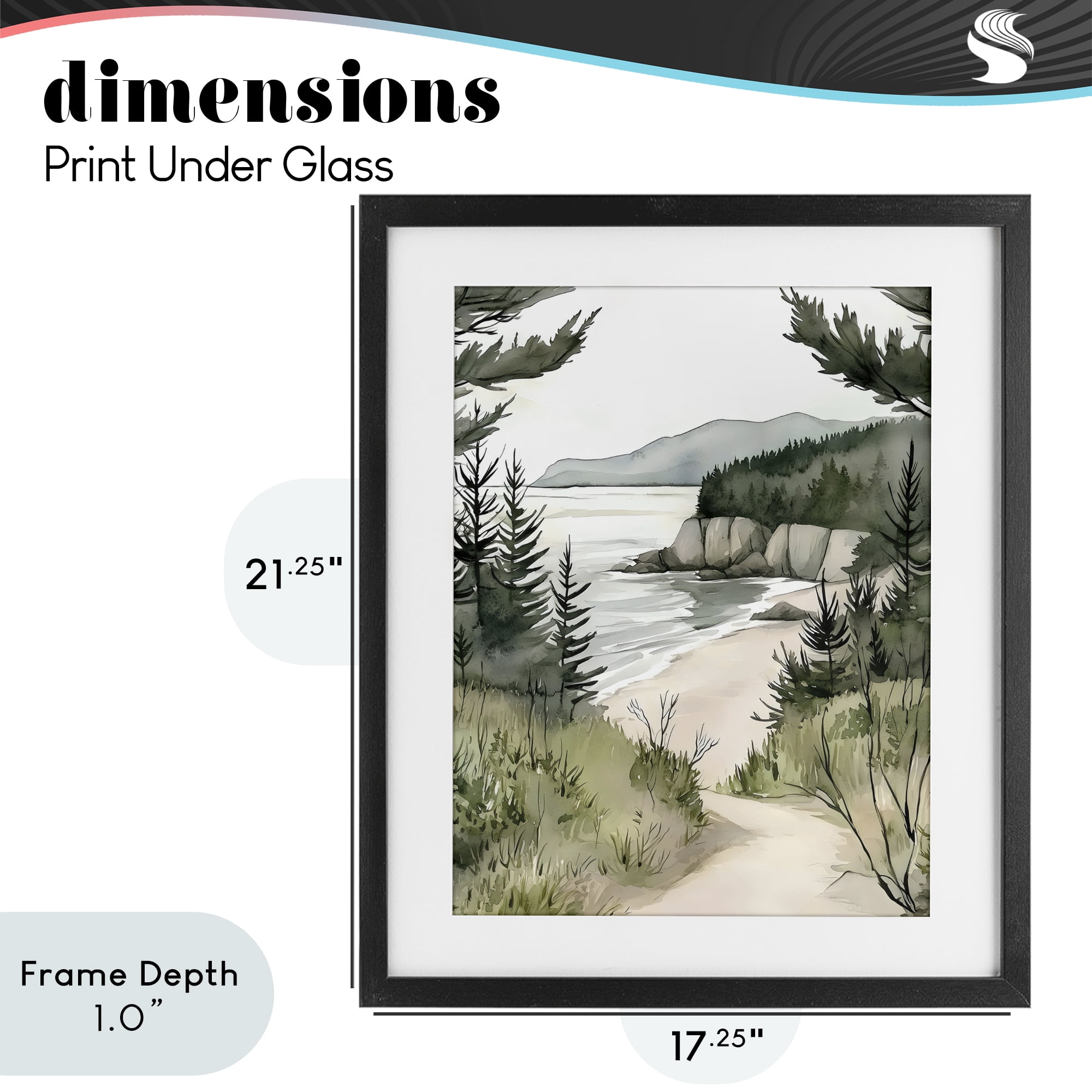 Stupell Industries Coastal Calm Winding Path Black Framed Print Under Glass, design by Riley B