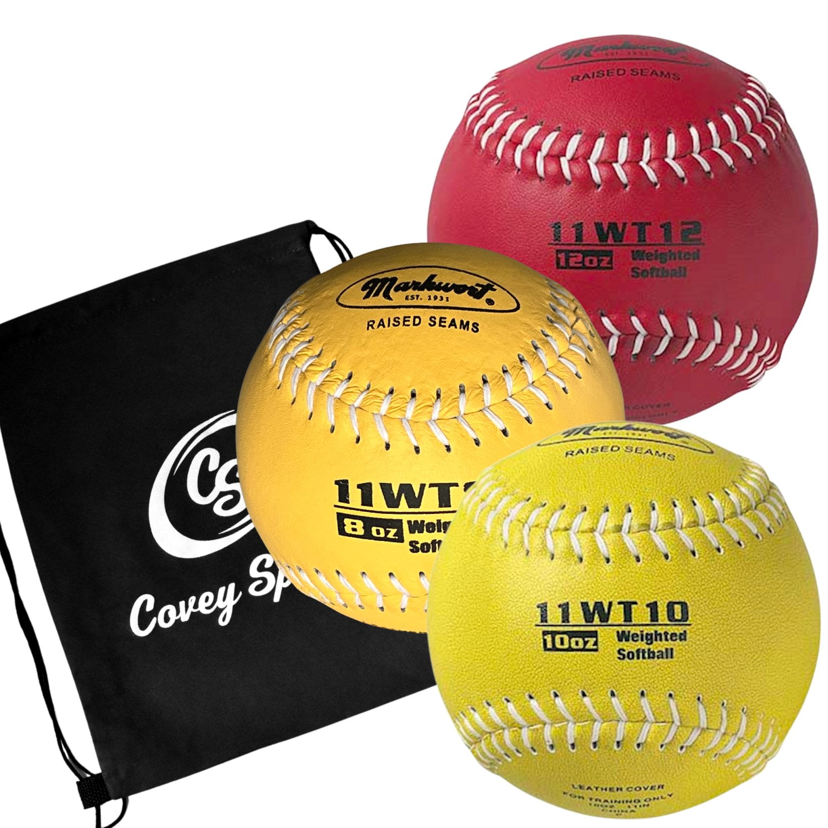 Weighted 11 Inch Softballs For Pitching & Throwing With Covey Bag Multi