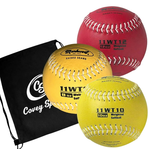 Weighted 11 Inch Softballs For Pitching & Throwing With Covey Bag Multi