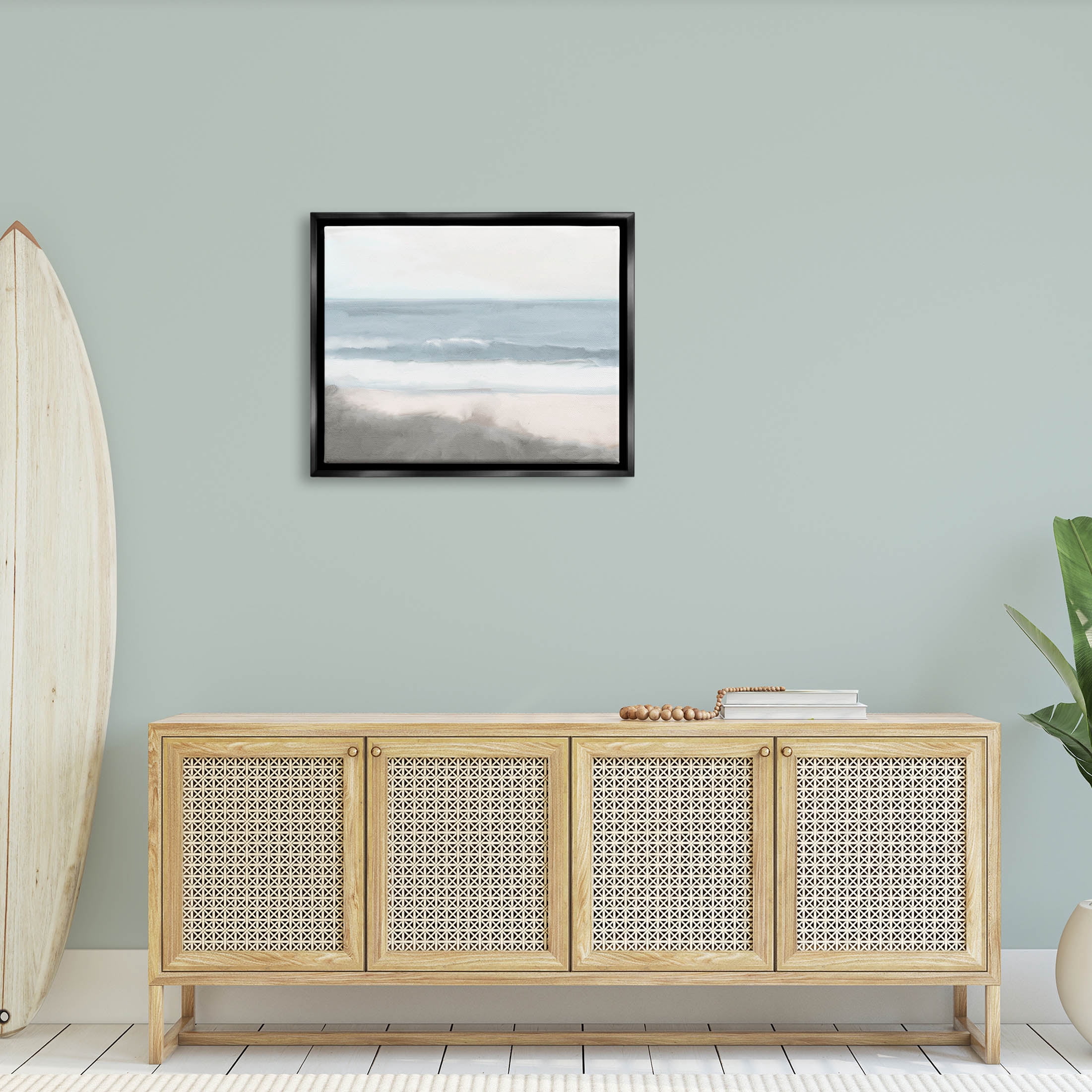 Stupell Industries Rolling Beach Waves Foamy Shoreline Graphic Art Jet Black Floating Framed Canvas Print Wall Art, Design by Kim Allen