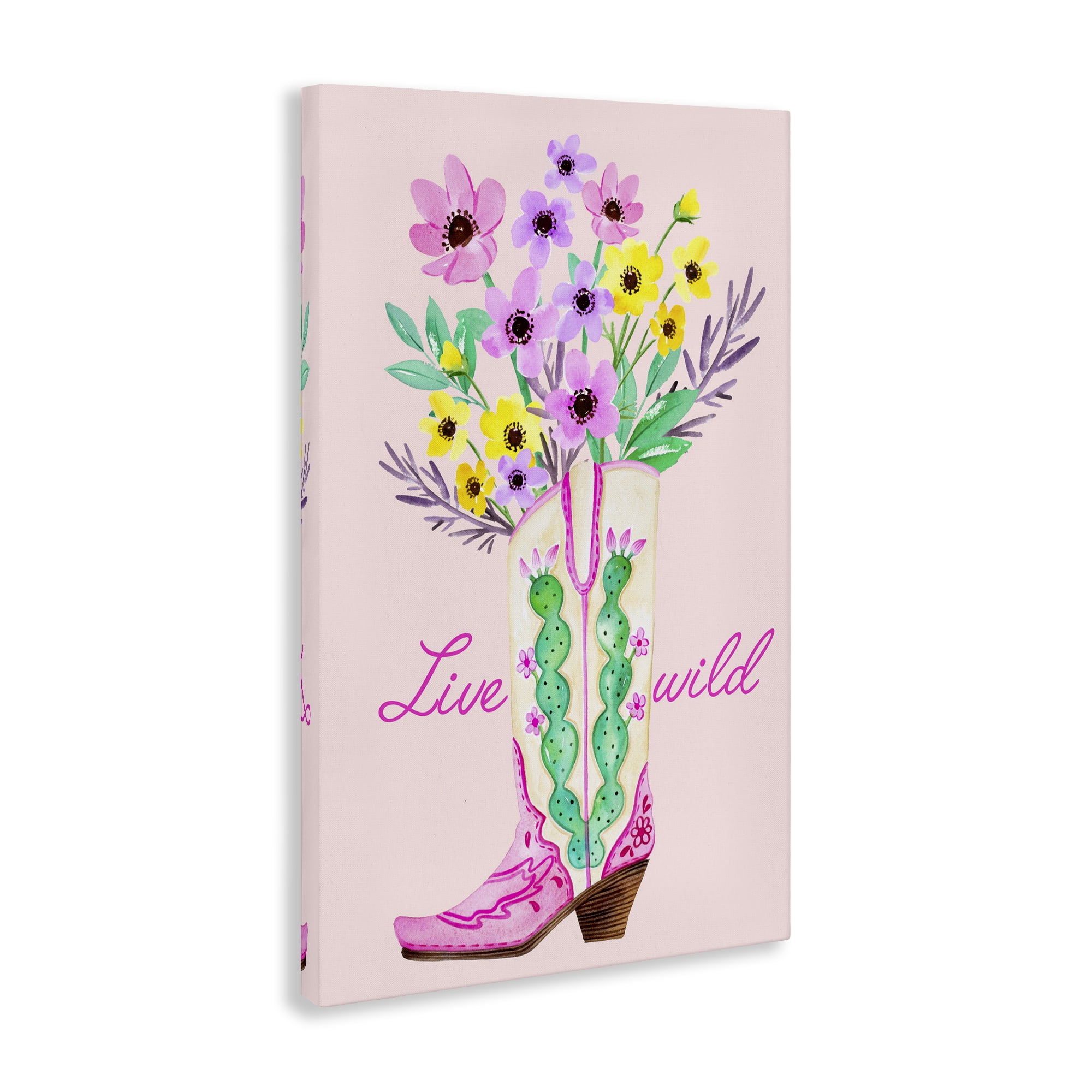 Stupell Industries Live Wild Cowgirl Boot Botanical & Floral Painting Gallery Wrapped Canvas Art Print Wall Art, 20 x 30