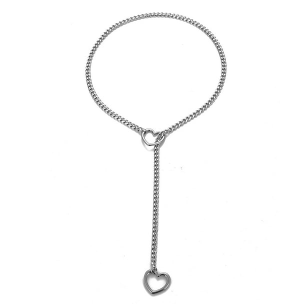 Collar de cadena deslizante con anilla en forma de corazón para mujer, collar de estilo punk gótico cubano hecho a mano, joyería ajustable con lazo en forma de Y