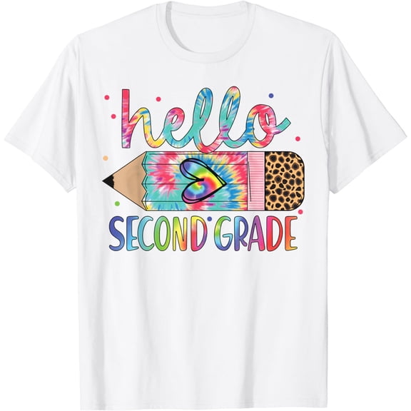 Back To School Hello second 2nd Grade Leopard Tie Dye Pencil T-Shirt