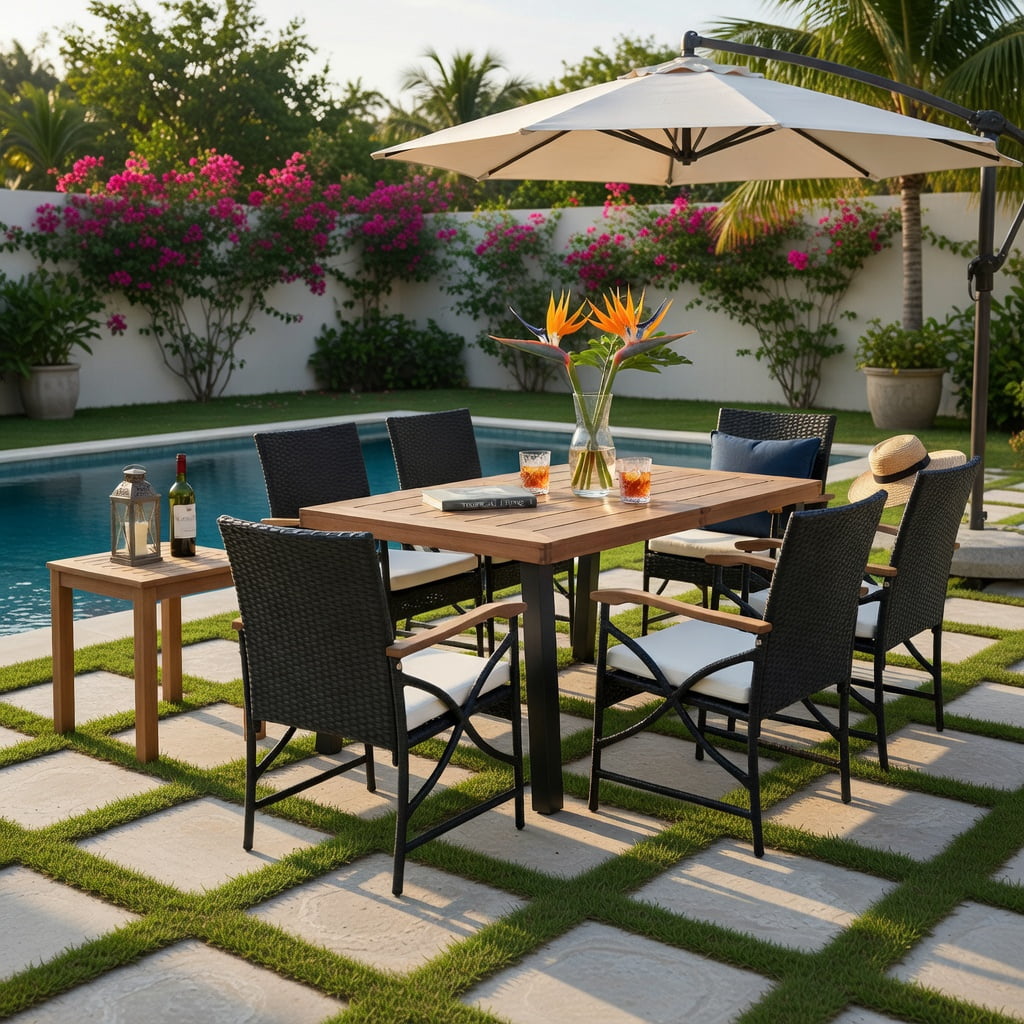 Hommoo 2-Pack Modern PE Rattan Patio Dining Chairs with Off-White Zippered Cushions, Ergonomic Wicker Outdoor Chairs for Backyard, Porch & Poolside, Brown