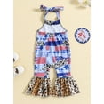 thumbnail image 3 of Bagilaanoe 4th of July Jumpsuit for Toddler Baby Girl Sleeveless Stars Leopard Print Romper Overalls 6M 12M 18M 24M 3T 4T Kids Long Flared Pants Independence Day Outfits, 3 of 9
