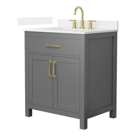 Beckett 30" Dark Gray Single Vanity & White Quartz Top (3-Hole) & Gold Trim