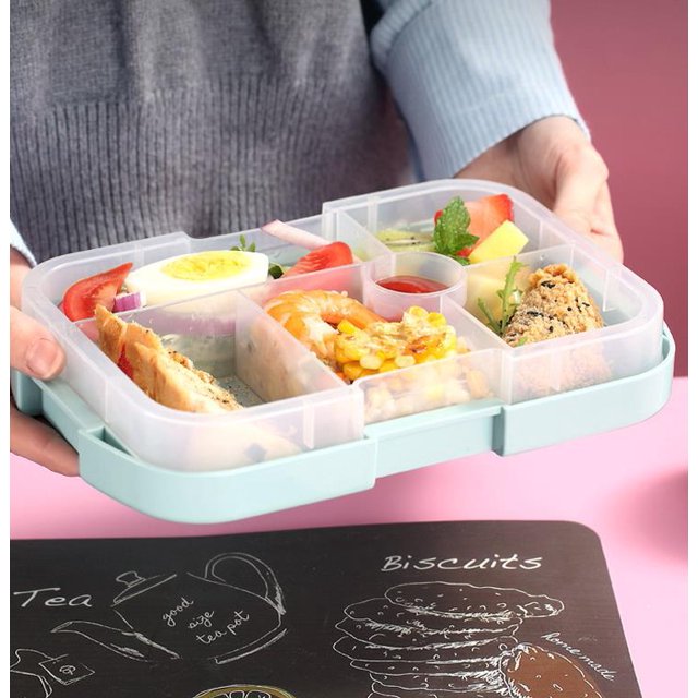 Children's Lunch Box Children's Nursery Lunch Box Leak-Proof Lunch Boxes 6 Compartments Suitable for Children's Schools and Adult Offices Blue