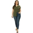 thumbnail image 3 of Daystry Women's Plus Size Button Down Short Sleeve Shirt Business Casual V Neck Tops Olive Green-3X, 3 of 9