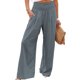 thumbnail image 3 of Pantalones casuales de mujer color gris claro para uso diario y citas en la playa, talla XL, pantalones anchos elásticos de cintura alta, 3 of 5