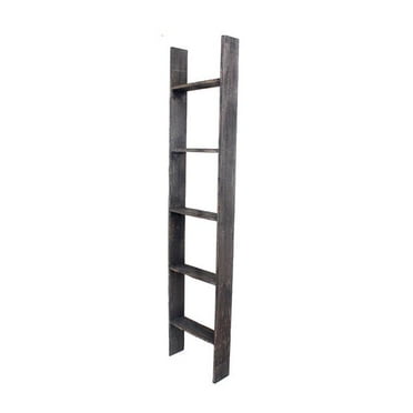 HomeRoots 380327 4 Step Rustic Black Wood Ladder Shelf