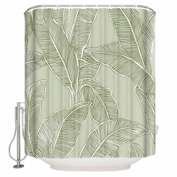 Small Stall Shower Curtain 36x72 Inch Narrow Half Size Summer Palm Leaf Bath Curtains Bathroom Decor Green Tropical Bloom Silhouettes Waterproof Fabric Shower Curtain Set with Hooks 36 Inch