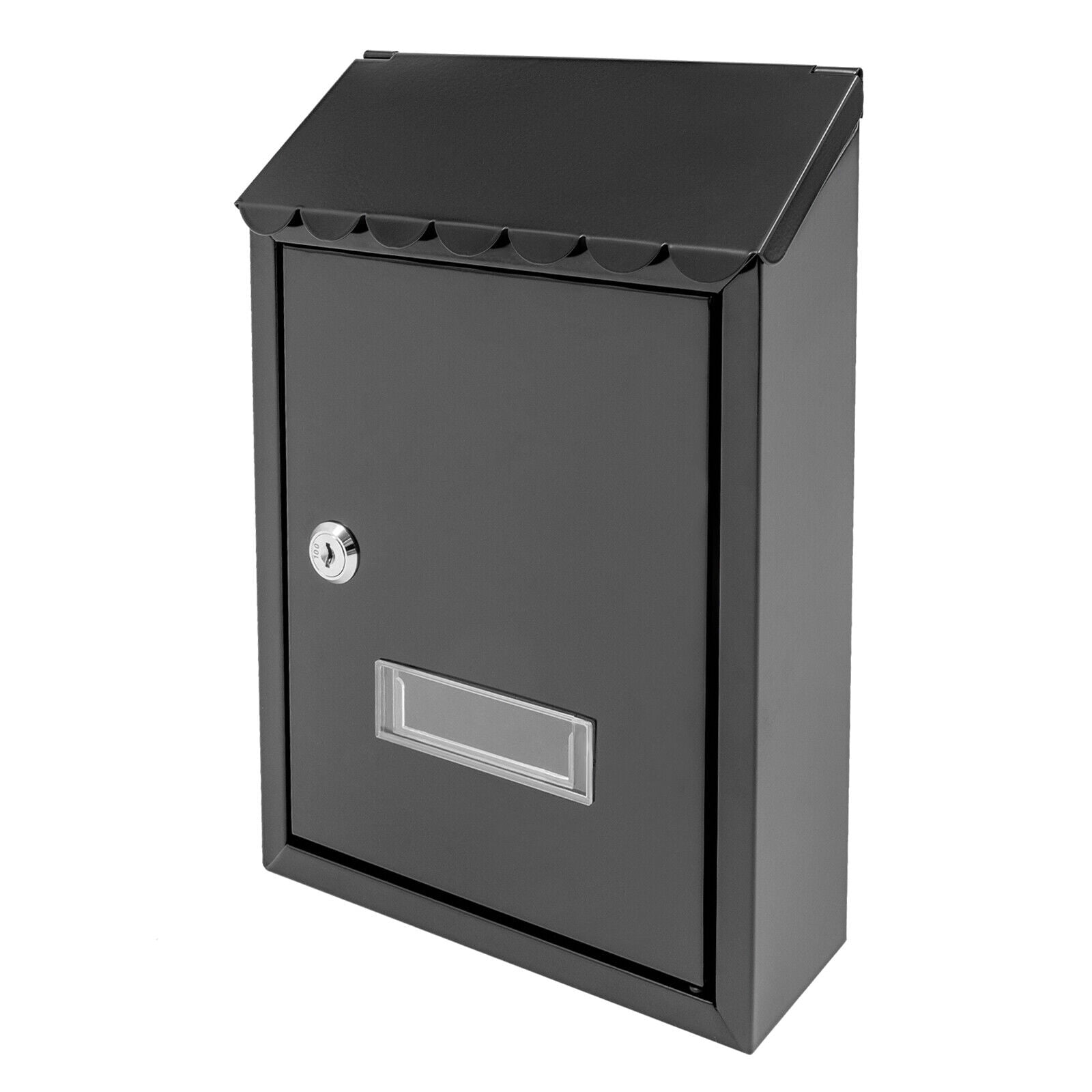 Fashion Mail Box Modern Wall-mounted Design Black Wall-Mount Mailbox, Galvanized Iron Mailbox with Key Lock