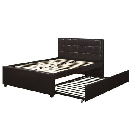Modern Espresso Faux Leather Full Bed With Twin Trundle ...