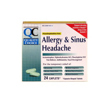 6 Pack Quality Choice Sinus Allergy Headache Pain Relief Caplets 24 Count (Best Pain Relief For Sinus Headache)