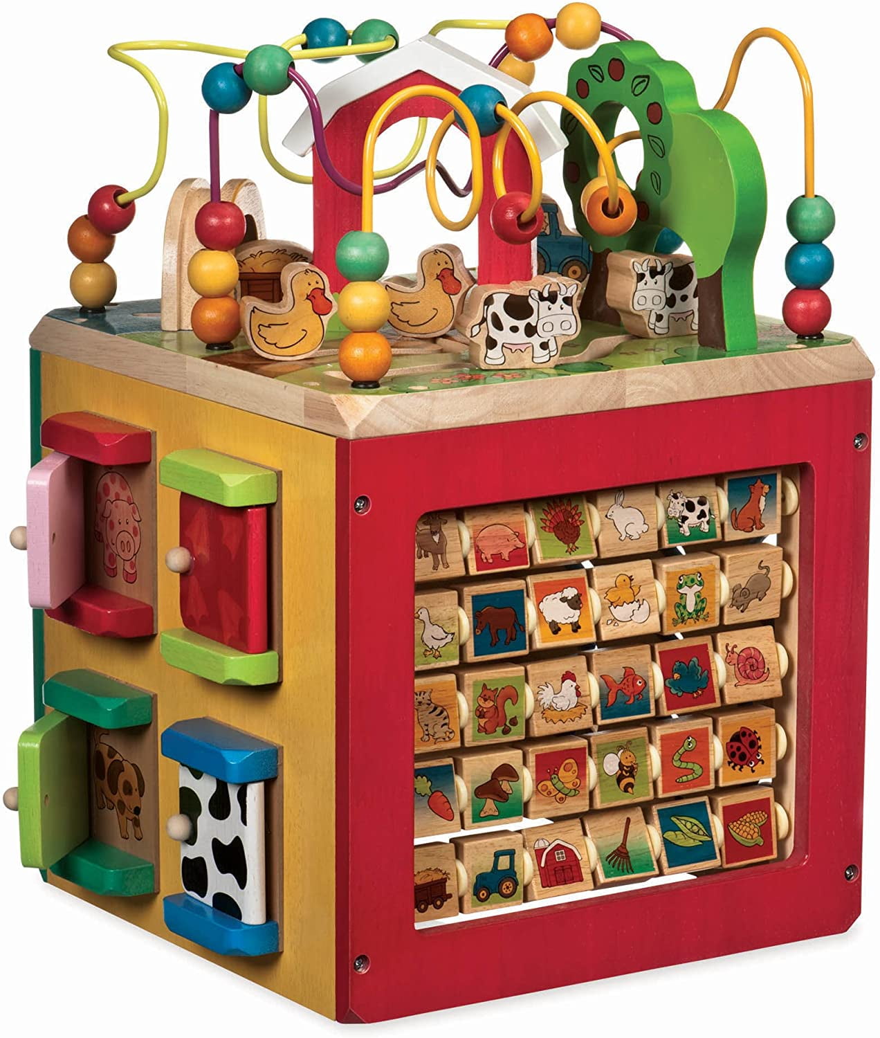 Baby Toddler Wooden Activity Center Play Cube for 1 Year Old & up Boys Girls 