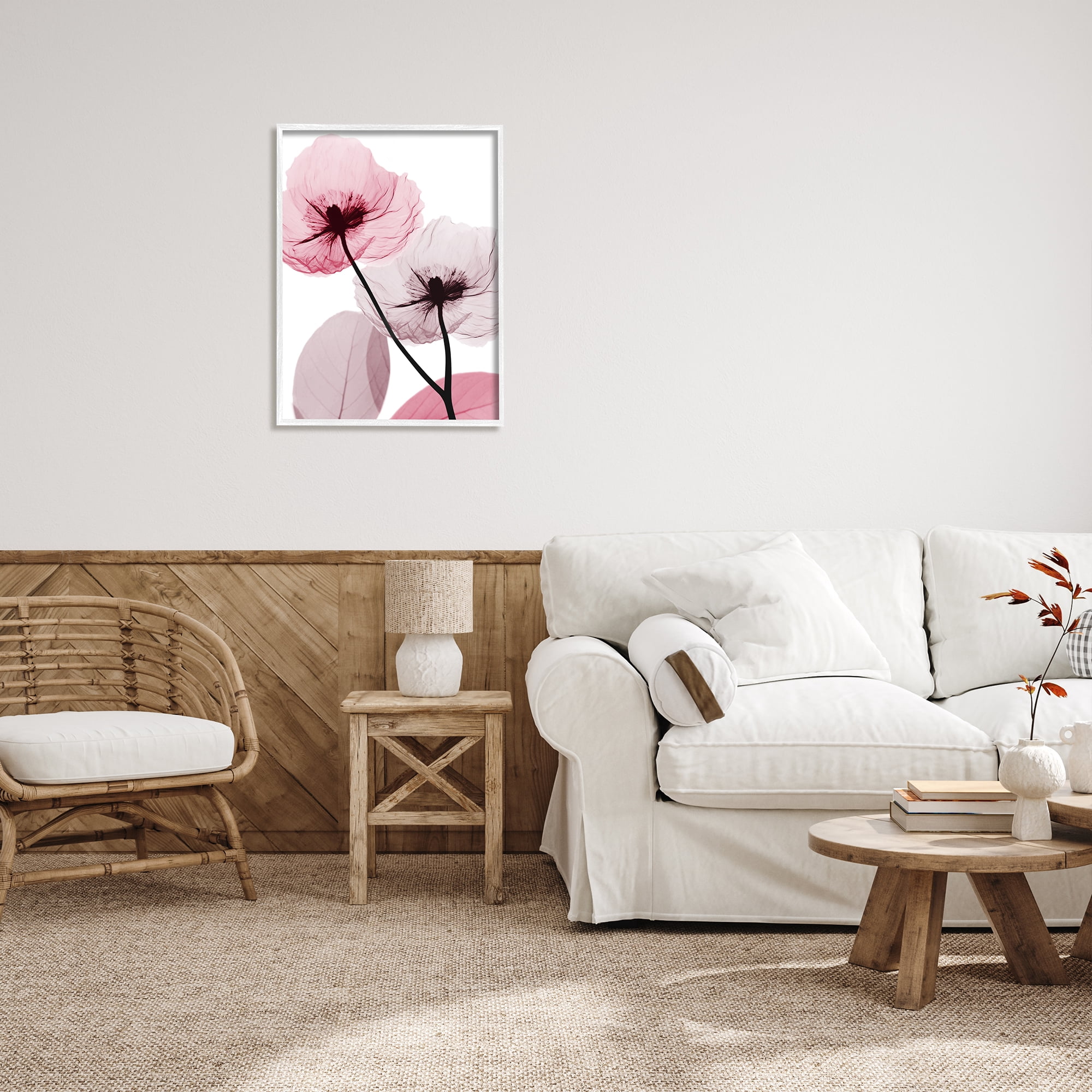 Stupell Industries Pink Poppy Flowers Botanical & Floral Painting White Framed Art Print Wall Art, 24 x 30