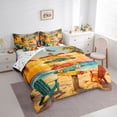 thumbnail image 2 of Castle Fairy Vintage Surfboard Sign King Bedding 7pcs,Sunset Palm Coastal Landscape King Bed in a Bag,Orange Sand,Reversible, 2 of 7