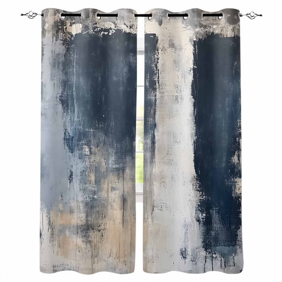 Navy Blue Grey Blackout Curtains 96 Inches Long for Bedroom, Modern Abstract Art Rustic Thermal Insulated Room Darkening Black Out Window Curtain Panels Grommet Drapes for Living Room
