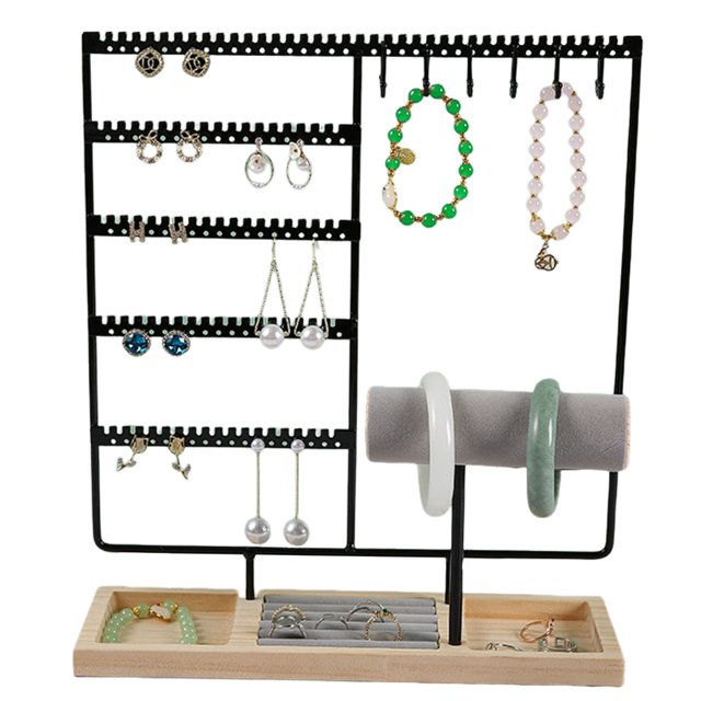 Visland Jewelry Storage Rack Large Capacity Jewelry Display Stand Detachable Wooden Base Bracelet Necklace Watch Earrings Organization Holder Stable Structure Jewelry Organizer