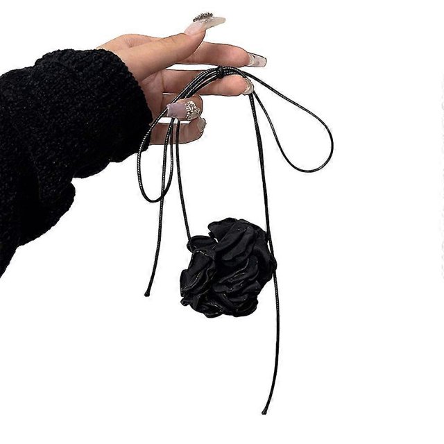 Fabric Flower Necklaces Flower Collar Choker Soft Flower Tie Cravat Necklaces--Black-Model code 28275 Black