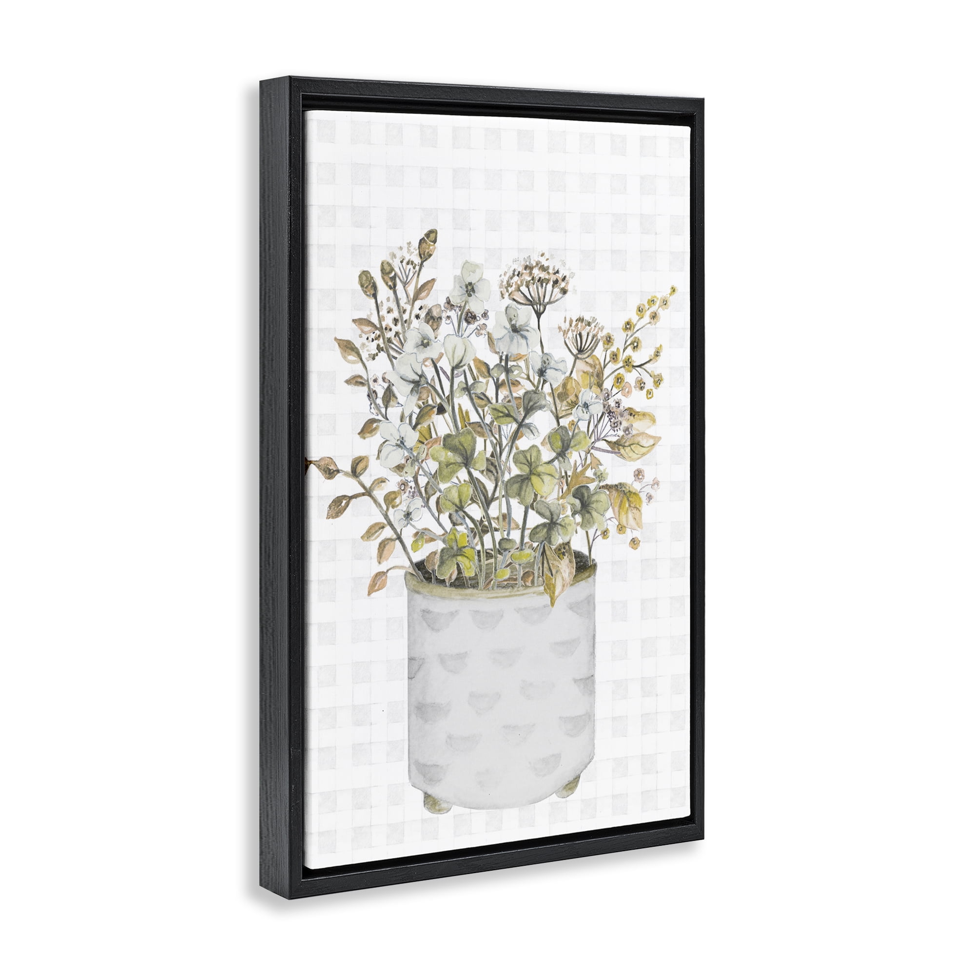 Stupell Industries Neutral Potted Wildflowers Botanical & Floral Painting Black Floater Framed Canvas Art Print Wall Art, 17 x 25