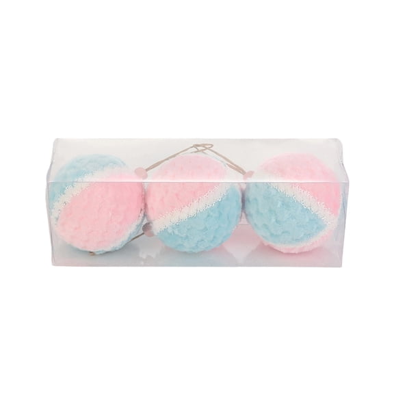 A Pack Of 3 Flocked Christmas Balls With Multicolor Design For Tree Decoration And Holiday Festivities 8Cm Size