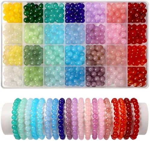 700 Pcs 8mm Glass Beads for Jewelry Making,28 Colors Crystal Beads Bracelet Kit for Bracelet Jewelry Making and DIY Crafts