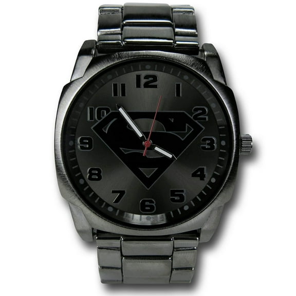 Superman by DC Comics Men's 25mm Gun Metal Superman Symbol Steel Alloy Wristwatch, Black