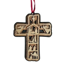 chaungfeng Wooden Cross Religious Ornament, Christmas Decoration, for Tree Hanging, Office Display, Christmas Gift, 3.6x4.7 Inch