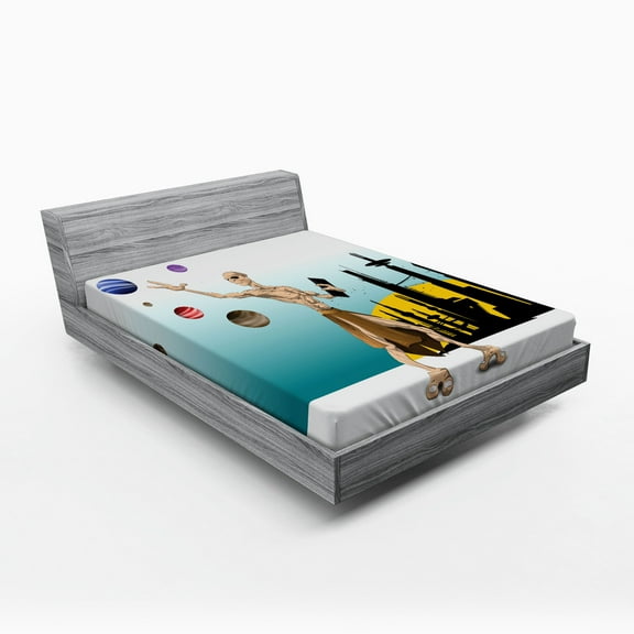 Ambesonne Cartoon Fitted Sheet, Alien Planets Galaxy, Queen Size, Multicolor