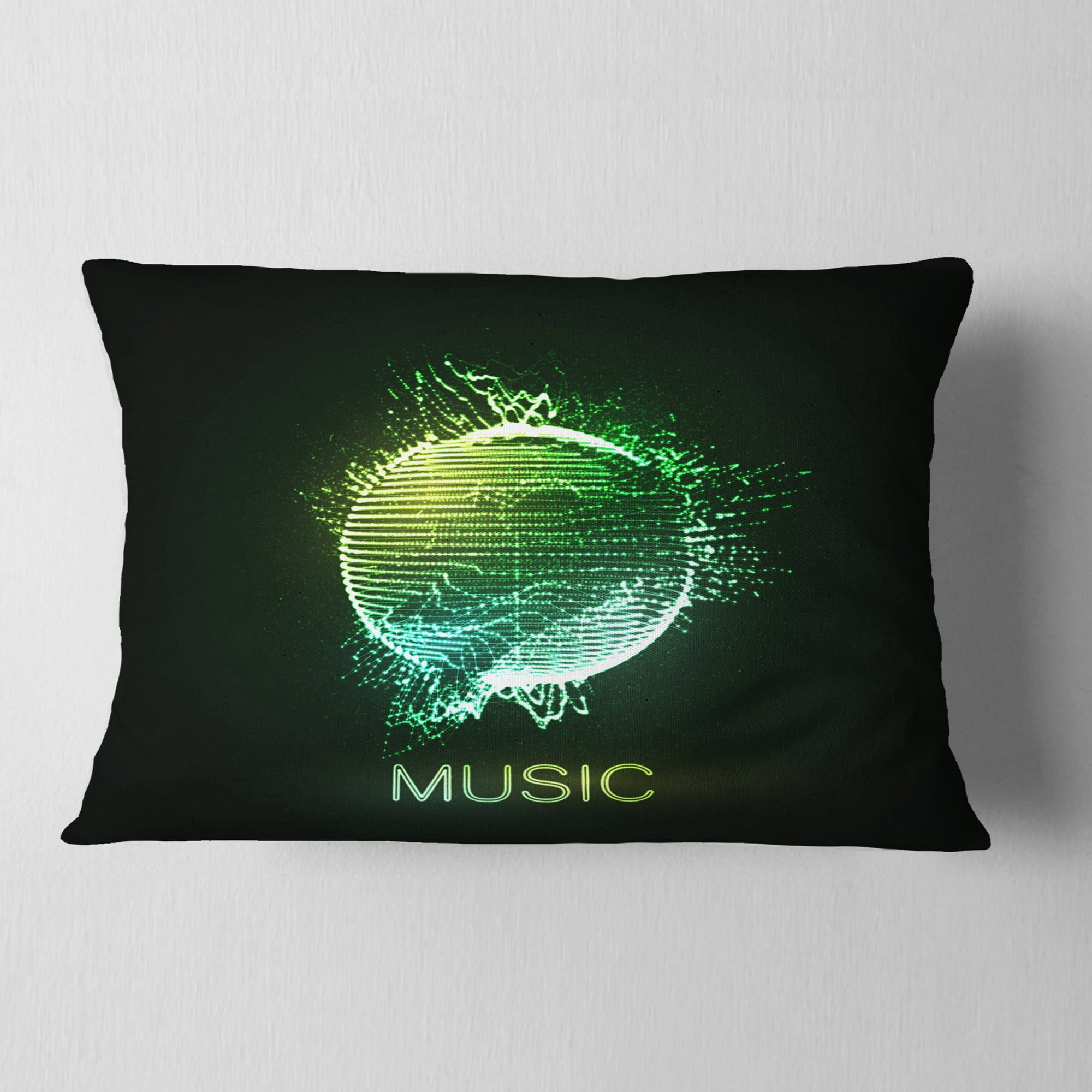 Designart Green Music Neon Sign - Abstract Throw Pillow - 12x20