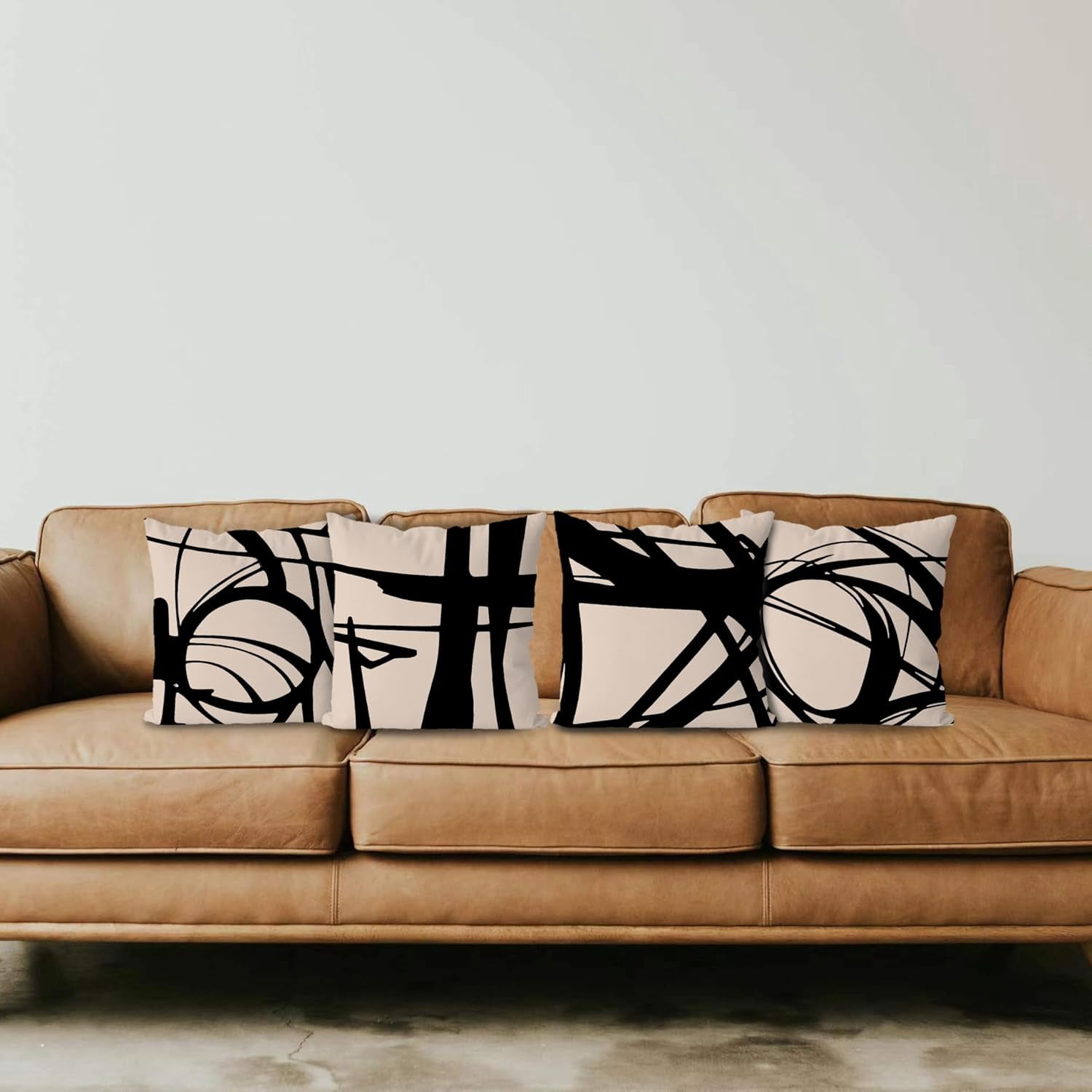 Black and Beige Modern Abstract Neutral Art Throw Pillow Cover, Abstarct Art Throw Pillow Case 18×18 Inch Set of 4,Home Living Room Decor,Women Gifts(Beige)